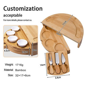 Juego de tabla de charcutería de bambú moderno con cuchillos de acero inoxidable, tabla de cortar de queso redonda para vacaciones de Navidad al aire libre - Product Image 3