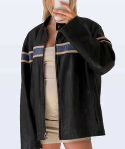 Mujer-Chaqueta informal de cuero de moda al aire libre con bolsillos laterales/logotipo personalizado - Product Image 1