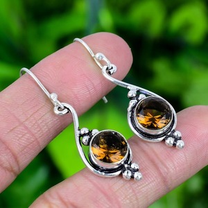 Pendientes colgantes de Plata de Ley 925 de la mejor calidad, pendientes giratorios de citrino hechos a mano de plata estampada sólida 925, joyería - Product Image 4