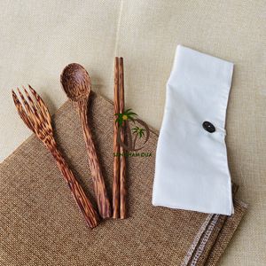 COCONUT CUTLERY <b>SET</b> RESEUSABLE <b>WOODEN</b> FORK <b>SPOON</b> KNIFE CUTLERY <b>SET</b> COCONUT <b>WOODEN</b> CLOTH BAG COCONUT RAMEN CUTLERY <b>SET</b> - Product Image 3