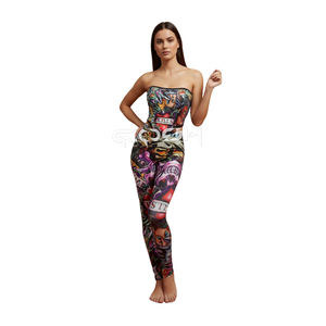 Ensemble corset en satin sublimé à baleines en acier, motif Love, avec legging assorti - Product Image 4
