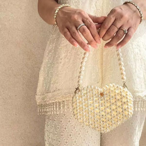 Sac Hobo en plastique perlé perle ivoire sac à main moderne fait à la main | Sac à bandoulière élégant en perles | Grand rangement de garde-robe - Product Image 3