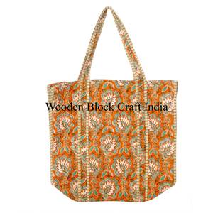 Sac fourre-tout en coton indien fait à la main imprimé à la main, sac fourre-tout pour femmes, sac à bandoulière matelassé imprimé à la main - Product Image 6