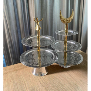 Ramadan Eid Decor Tray Snacks Plate Dessert Rack Oval Metal Tray Luxury Home Decor Tray for Home <b>Hotel</b> <b>Supplies</b> - Product Image 6