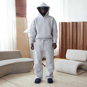 Winter 2 Piece Men's Sets Blank Straight Leg Sweatpants and <b>Zip</b> up <b>Hoodie</b> Set Unisex Custom logo Fleece Streetwear Tracksuits - Product Image 2