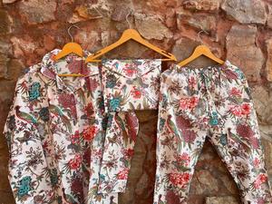 Jaipuri lujo indio hecho a mano mujer ropa de dormir 100% algodón verano pijama conjunto cómodo Top completo pantalón pájaro estampado incluye - Product Image 4