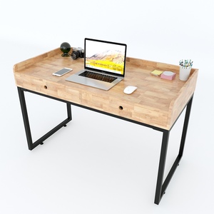 Modern Rubberwood <b>Computer</b> <b>Desk</b> with 2 Drawers and Iron Legs - Product Image 2