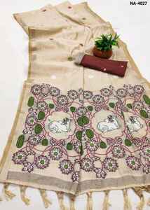 Sari traditionnel indien en pur coton Muga doux avec tissage Meenakari, riche pallu et pièces de chemisier en coton tissé - Product Image 4