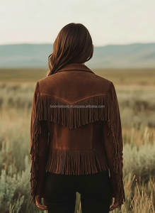Vente chaude Vintage Western Suede Fringe Veste Tricoté Respirant Stripe Haute Qualité Authentique Cowgirl Style pour les Femmes - Product Image 6