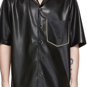 เสื้อยืดแจ็กเก็ตหนัง PU แบบมีซิปสำหรับผู้ชายปักลายแบบไม่เครียด - Product Image 5