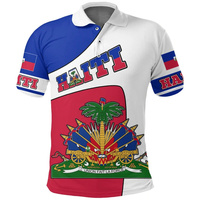 Polo d'été pour homme avec imprimé drapeau haïtien, motif graphique 3D, haut décontracté à manches courtes, coupe ample, col à revers boutonné, style urbain, taille 4XL