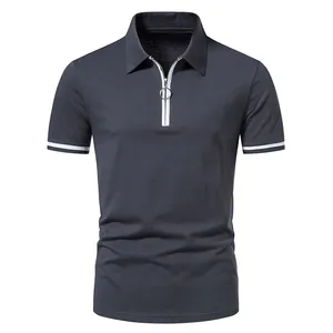 Polo noir à fermeture éclair contrastée pour hommes Contraste blanc Confortable et respirant Polo personnalisé design et logo - Product Image 1
