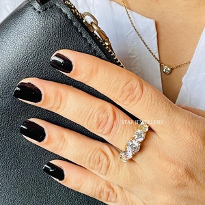 แหวนหมั้นเพชรโมอิสทรงกลมสีทอง14K 5ก้อนแหวนเพชรโมอิสซาไนต์กลมหิน5ก้อน - Product Image 3