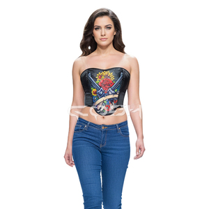 Corset en satin à imprimé gothique sublimé avec motif pistolet et rose, style overbust |   Imprimés de roses et de tournesols pour vêtements streetwear - Product Image 1