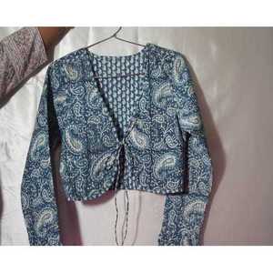 Ethically Made Cotton <b>Ladies</b> Bomber Varsity <b>Jacket</b> Quilted Winter Coat with Beautiful Kalka Paisley Print Short Length XL Size - Product Image 1
