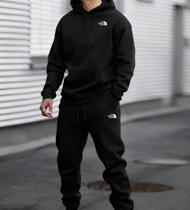 ชุดลำลองผู้ชายไซส์ใหญ่แบบสองชิ้น เสื้อฮู้ดผ้าฟลีซ กางเกงขายาว สีพื้น ผ้าฝ้าย 100% มีกระเป๋า สไตล์สตรีทแวร์ สำหรับฤดูใบไม้ร่วงและฤดูหนาว - Product Image 2