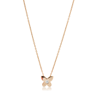 Collier avec pendentif en zircon motif papillon, bijoux minimalistes pour mariage, vente en gros turque, argent sterling 925, bijoux fins - Product Image 2