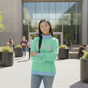 เสื้อไหมพรมคอเต่าแบบมีซิปครึ่งตัว ดีไซน์ใหม่สำหรับผู้หญิง สีทูโทน แขนยาว ทรงโอเวอร์ไซส์  ผ้าฟลีซด้านหน้า  ผลิตตามสั่ง เป็นมิตรกับสิ่งแวดล้อม - Product Image 2