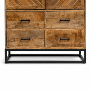 Certified Solid Mango Wood Shaker 2-Door Herringbone Wardrobe <b>Cabinet</b> Metal Frame <b>Rustic</b> Modern Storage Armoire Living Room 2 - Product Image 2