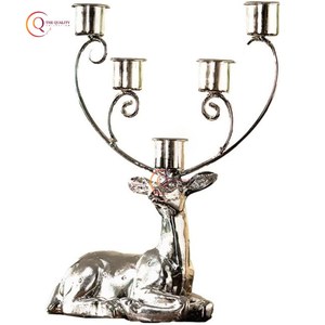 Metal Navidad decorativo ciervo diseño plata Color brillante plateado con 5 brazos hecho a mano único vela tarro aluminio fundido suministros - Product Image 1