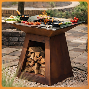 Mesa de Barbacoa de Acero Corten Resistente, Estufa de Barbacoa para Exteriores con Brasero, para Cocinar y Calentar en el Jardín - Product Image 1