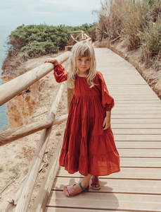 OEM Customizable Boho Maxi Dress Kids Girls Summer Beach Casual V-Neck <b>Long</b> Rayon Ruffles Sexy Solid Dye Cotton <b>Long</b> Sleeve - Product Image 3