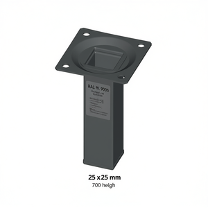ELEMENT SYSTEM Furniture Leg Black RAL 9005 25 X 25 mm 700 mm Height with Screw-On Plate Pack Size 4-for <b>Tables</b> - Product Image 3