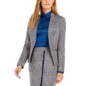Blazer Lungo Asimmetrico in Tweed da Donna Calvin Klein Blu Tinta Unita in Tessuto di Lana Taglia 14 - Decorazione con Bottoni Ricamati - Product Image 1