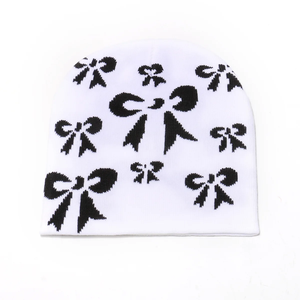 Venta al por mayor de ropa de calle gótica con logotipo personalizado tejido de Jacquard gorro de punto nuevo estilo de moda Bowknot - Product Image 3