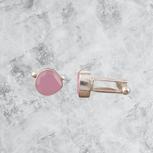 Boutons de manchette Niharika Gems, design artisanal, en calcédoine rose naturelle, sertis dans un cadre, en argent sterling 925, faits à la main - Product Image 6