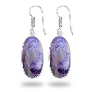 Pendientes de Plata con Gema de Charoíta 100% Natural, el Mejor Regalo de Joyería de Moda para Mujer, Pendientes Delicados de Latón Plateado - Product Image 4