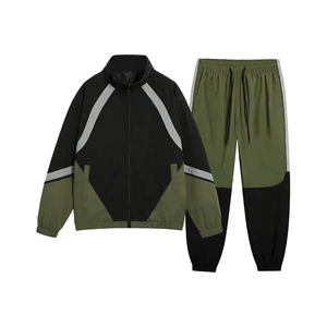 Men's Color Blocking Full-<b>Zip</b> <b>Hooded</b> Jacket Drawstring Joggers Breathable Fleece-Lined 100% Cotton Sporty Autumn Tracksuit Side - Product Image 6