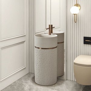 Lavabo de tocador Beige Premium JPDS1026 Beige 420x420mm Piedra artificial independiente para baño Hotel al por mayor - Product Image 2