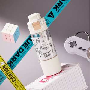 Bouteille d'eau isotherme portable en acier inoxydable pour enfants avec logo personnalisé, double paille, gobelet écologique, vente en gros - Product Image 4