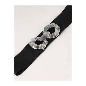 Ceinture élastique pour femme avec boucle argentée, ceinture pour veste, ceinture pour chemise, ceinture pour robe - Noir-Argent - Product Image 5