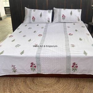Parures de lit indiennes artisanales avec taies d'oreiller, 300 fils, 100% coton, lavables en machine, pour usage hôtelier - Product Image 6