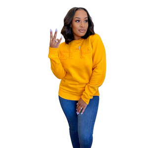 Sudadera de chenilla Sigma Gamma Rho de oro sólido, ropa de hermandad griega con bordado de cuello redondo de algodón de primera calidad suave para mujer - Product Image 1