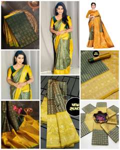 High Quality Heavy Jacquard Silk <b>Sarees</b> Indian & Pakistani Party Wear <b>Golden</b> Border Bollywood Style for Summer Winter Seasons - Product Image 6