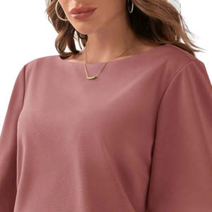 Blusa informal holgada de manga media para mujer, camisa de punto suave con cuello redondo de color liso, blusa de moda para el día a día, para primavera y verano - Product Image 3