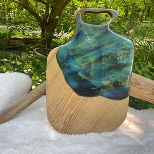 Resin chopping <b>board</b> handmade with glossy ocean river pattern crafted from acacia wood ideal for serving cheese and fruits - Product Image 4