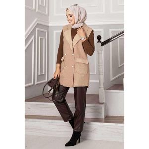 เสื้อกั๊กสีกาแฟสีขาวสำหรับผู้หญิงพร้อมรายละเอียดแบบห่วง - Product Image 3