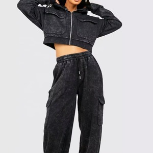 Women Crop Top <b>Hoodie</b> with Zipper 2 Piece Pants Set Women <b>Comfy</b> Cotton Two Piece <b>Hoodie</b> Set for Women - Product Image 2