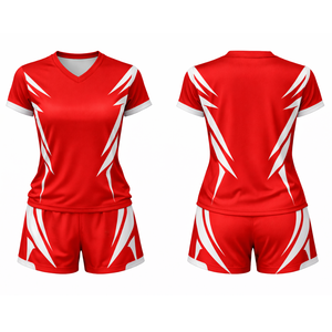 Uniforme de Voleibol Personalizado con Diseño de Espigas Rojas y Blancas, Sublimado, de Secado Rápido, Conjunto de Camiseta y Pantalones Cortos - Product Image 3