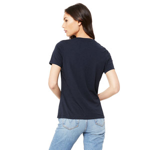 VENTE EN GROS SOLID NAVY TRIBLEND TEE SHIRT DÉCONTRACTÉ À MANCHES COURTES T-SHIRT COL EN V T-shirt respirant pour femmes - Product Image 3
