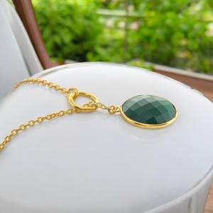 Collier pendentif en onyx vert naturel de style bohème, plaqué or 18 carats, pierre précieuse facettée faite à la main, bijoux en argent sterling 925 - Product Image 2