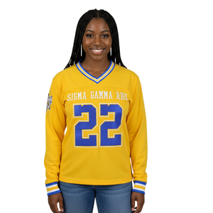 Camiseta de Manga Larga Sigma Gamma Rho Dorada para Mujer, Camiseta con Letras Griegas SGR, Top Deportivo, Ropa de Sororidad - Product Image 1