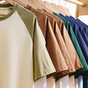 Camisetas Casuales al por Mayor para Hombre, Camiseta de Manga Raglán Gruesa, Cuello Redondo, Combinación de Colores en los Hombros, Transpirable, Holgada - Product Image 3