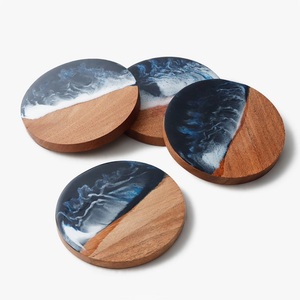 Posavasos de resina azul y madera natural al por mayor para posavasos de bebidas posavasos de piedra de diseño moderno hechos en fábrica - Product Image 6