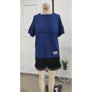 Ensemble deux pièces pour femme, chemisier à manches courtes et col rond en viscose à deux fils et short, 35154 - Bleu - Product Image 4