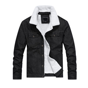 2024 Wholesale Fashion Spring <b>Jacket</b> Denim Big Pocket Black Color Casual Workwear <b>Jacket</b> <b>Men</b> Denim <b>Jacket</b> With <b>Sherpa</b> Inside - Product Image 3